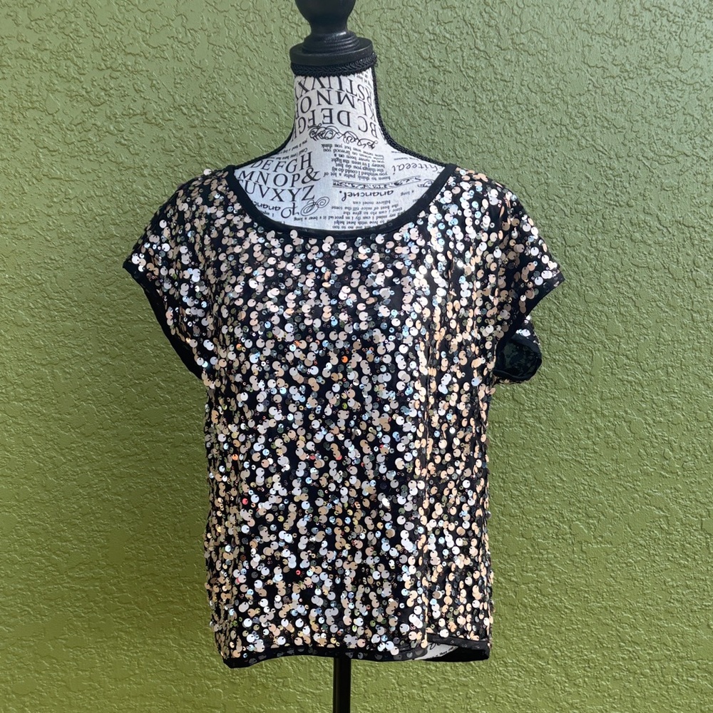 Jennifer Lopez Black and Silver Sequin Tee